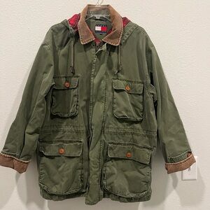 Vintage Tommy Hilfiger Jacket with Corduroy collar and cuffs. EUC